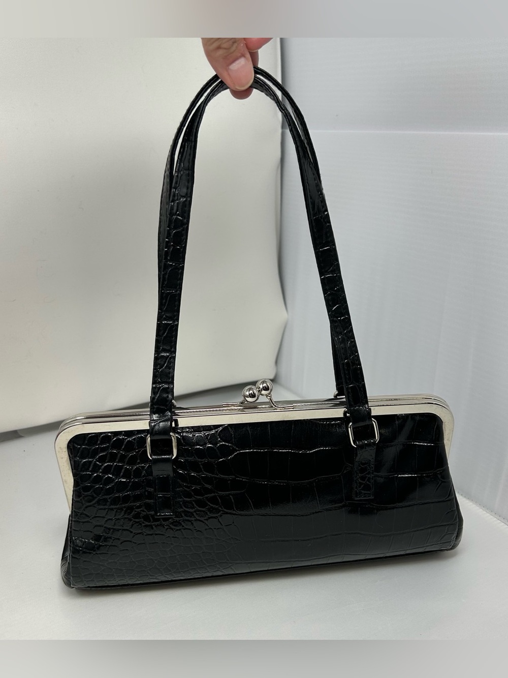 Y2K Rock Rebel Faux Croc Bag Purse kisslock Black Rockabilly Goth Emo retro